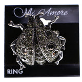 Mi Amore Ladybug Stretch-Ring Silver-Tone/Black Size 1.50