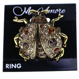 Mi Amore Ladybug Stretch-Ring Gold-Tone/Orange Size 1.50