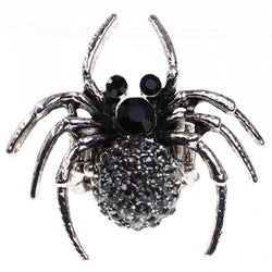 Mi Amore Spider Antiqued Stretch-Ring Silver-Tone & Black Size 2.00