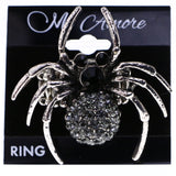 Mi Amore Spider Antiqued Stretch-Ring Silver-Tone & Black Size 2.00