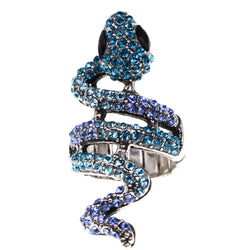 Mi Amore Snake Antiqued Stretch-Ring Blue & Silver-Tone Size 2.00