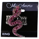 Mi Amore Snake Stretch-Ring Pink/Silver-Tone Size 1.75