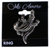 Mi Amore Alligator Stretch-Ring Silver-Tone/Black Size 1.50