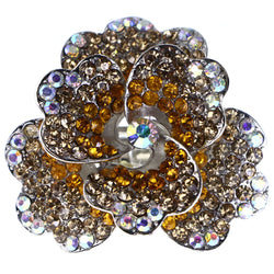 Mi Amore Flower AB Finish Stretch-Ring Yellow & Silver-Tone Size 2.00