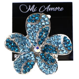 Mi Amore Flower AB Finish Stretch-Ring Blue & Silver-Tone Size 2.00