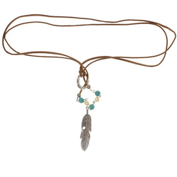 Mi Amore Adjustable Feather Choker-Necklace Brown & Silver-Tone
