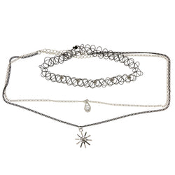 Mi Amore 3 in. extender Stretch Star Choker-Necklace Black & Silver-Tone