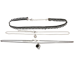 Mi Amore 2 in. extender Rose Heart Choker-Necklace Black & Silver-Tone