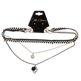 Mi Amore 2 in. extender Rose Heart Choker-Necklace Black & Silver-Tone