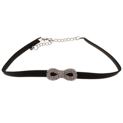 Mi Amore 3 in. extender Bow Choker-Necklace Black & Silver-Tone