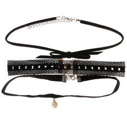 Mi Amore 3 in. extender Bow Choker-Necklace Black & White