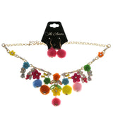 Mi Amore 2 in. extender Flowers Pom Poms Choker-Necklace Gold-Tone & Multicolor