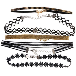 Mi Amore 2 in. extender Flowers Choker-Necklace Black & Gold-Tone
