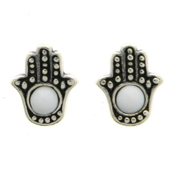 Mi Amore 925 Sterling Silver Hand of Fatima Stud-Earrings Silver & White