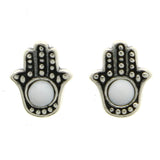 Mi Amore 925 Sterling Silver Hand of Fatima Stud-Earrings Silver & White