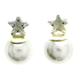 Mi Amore 925 Sterling Silver Star Stud-Earrings Silver & White