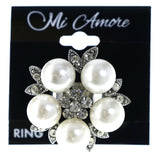 Mi Amore Flower Leaf Adjustable-Ring White & Silver-Tone Size: Adjustable