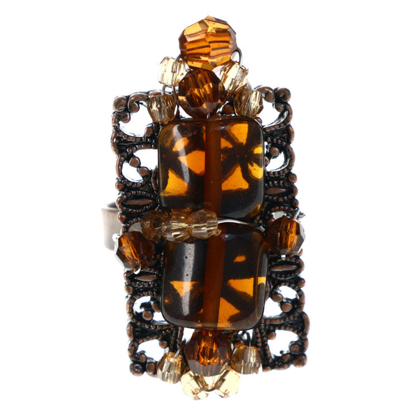 Mi Amore Wire Wrap Filigree Adjustable-Ring Brown & Orange Size: Adjustable