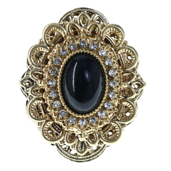 Mi Amore Ornate Adjustable-Ring Gold-Tone/Black Size: Adjustable