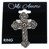 Mi Amore Cross Religious Flower Adjustable-Ring Silver-Tone Size: Adjustable