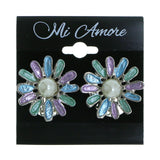 Mi Amore Flower Clip-On-Earrings Silver-Tone/Multicolor