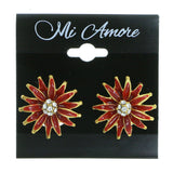 Mi Amore Flower Clip-On-Earrings Gold-Tone/Red