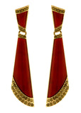 Gold-Tone & Red Colored Metal Dangle-Earrings With Stone Accents #2251