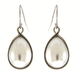 Silver-Tone Drop Dangle Earrings With White Bead Accent TME1479