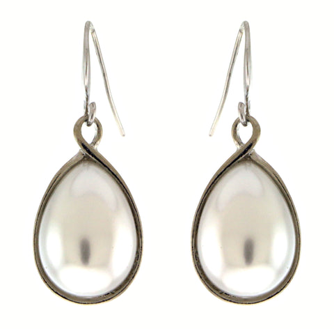 Silver-Tone Drop Dangle Earrings With White Bead Accent TME1479