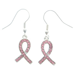 Mi Amore Cancer Awareness Ribbon Dangle-Earrings Silver-Tone/Pink