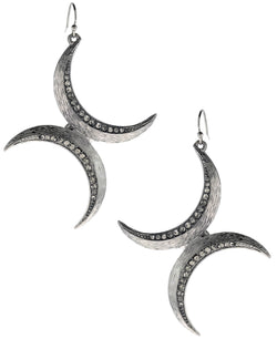 Silver-Tone Double Crescent Rhinestone Accented Dangle Earrings