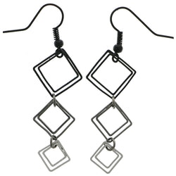 Mi Amore Squares Dangle-Earrings Black/Silver-Tone