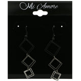 Mi Amore Squares Dangle-Earrings Black/Silver-Tone