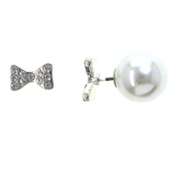 Mi Amore Bow Ball Back Post-Earrings White & Silver-Tone