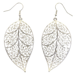 Mi Amore Leaf Filligree Dangle-Earrings Silver-Tone