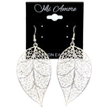 Mi Amore Leaf Filligree Dangle-Earrings Silver-Tone