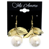 Mi Amore Leaf Pearl finish Dangle-Earrings Gold-Tone & White