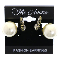 Mi Amore Antiqued Reversible ballback Post-Earrings Gold-Tone & White