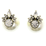 Mi Amore Antiqued Reversible ballback Post-Earrings Gold-Tone & White