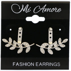 Mi Amore Leaf Adjustable length Dangle-Earrings Silver-Tone & White