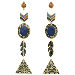 Mi Amore Feather Geometric Triangle Multiple-Earring-Set Gold-Tone & Blue