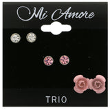 Mi Amore Rose Multiple-Earring-Set Silver-Tone/Pink
