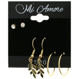 Mi Amore Leaf Multiple-Earring-Set Gold-Tone