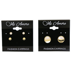 Mi Amore Shell Multiple-Earring-Set Gold-Tone/White