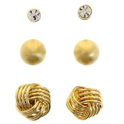 Mi Amore Wire-Wrapped Multiple-Earring-Set Gold-Tone/White