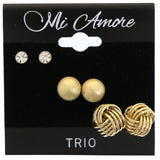 Mi Amore Wire-Wrapped Multiple-Earring-Set Gold-Tone/White