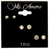 Mi Amore Multiple-Earring-Set Silver-Tone/White