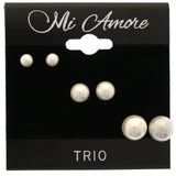 Mi Amore Multiple-Earring-Set Silver-Tone/White