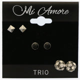 Mi Amore Multiple-Earring-Set Silver-Tone/Black