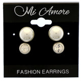 Mi Amore Brushed silver Multiple-Earring-Set Silver-Tone/White
